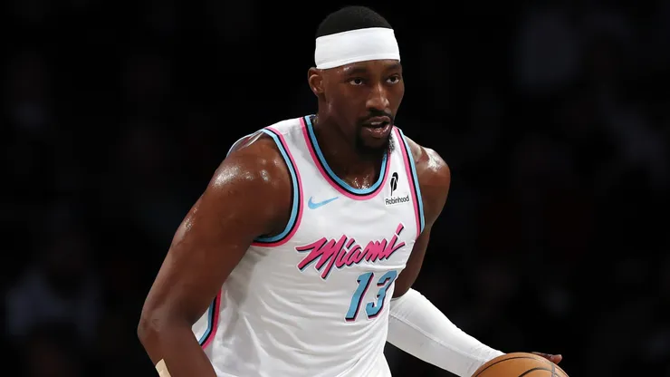 : Bam Adebayo #13 of the Miami Heat in action during the game against the Brooklyn Nets at Barclays Center on February 07, 2025 in the Brooklyn borough of New York City.