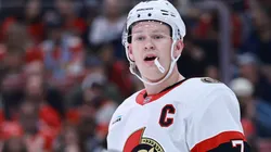Brady Tkachuk of the Ottawa Senators looks on against the Florida Panthers during the first period at Amerant Bank Arena on February 08, 2025 in Sunrise, Florida.