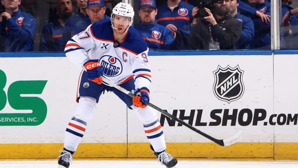 Connor McDavid #97 of the Edmonton Oilers skates against the New York Islanders at UBS Arena on March 14, 2025 in Elmont, New York. (Photo by Bruce Bennett/Getty Images)