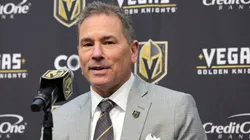 Head coach Bruce Cassidy of the Vegas Golden Knights speaks during a news conference after the team's 4-1 victory over the Minnesota Wild at T-Mobile Arena on January 12, 2025.