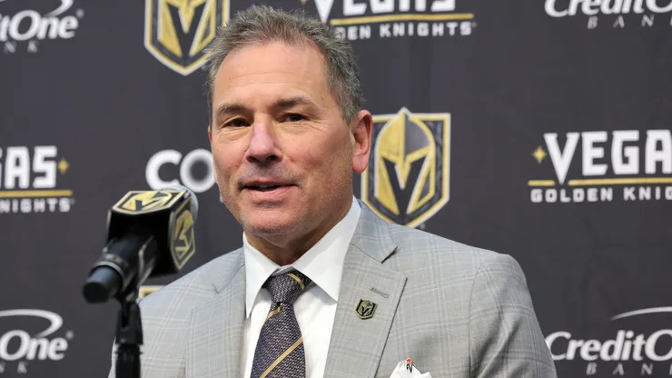 Head coach Bruce Cassidy of the Vegas Golden Knights speaks during a news conference after the team's 4-1 victory over the Minnesota Wild at T-Mobile Arena on January 12, 2025.