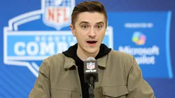 General manager James Gladstone of the Jacksonville Jaguars speaks to the media during the NFL Scouting Combine at the Indiana Convention Center on February 25, 2025 in Indianapolis, Indiana.