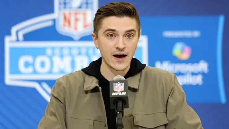 General manager James Gladstone of the Jacksonville Jaguars speaks to the media during the NFL Scouting Combine at the Indiana Convention Center on February 25, 2025 in Indianapolis, Indiana.