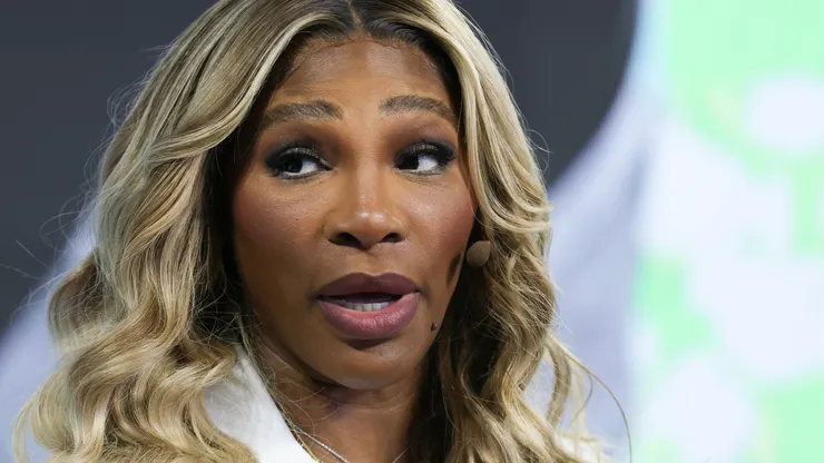Serena Williams speaks during an event.