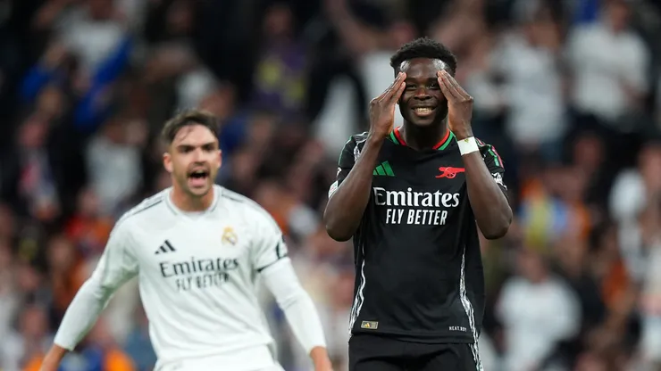 Bukayo Saka reacts after missing from the penalty spot