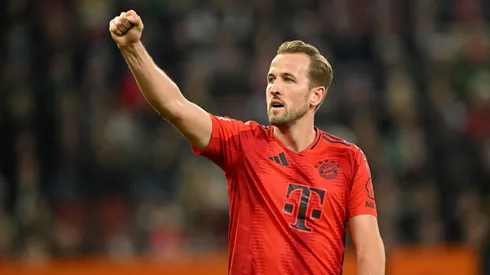 Harry Kane celebrates scoring with Bayern Munich