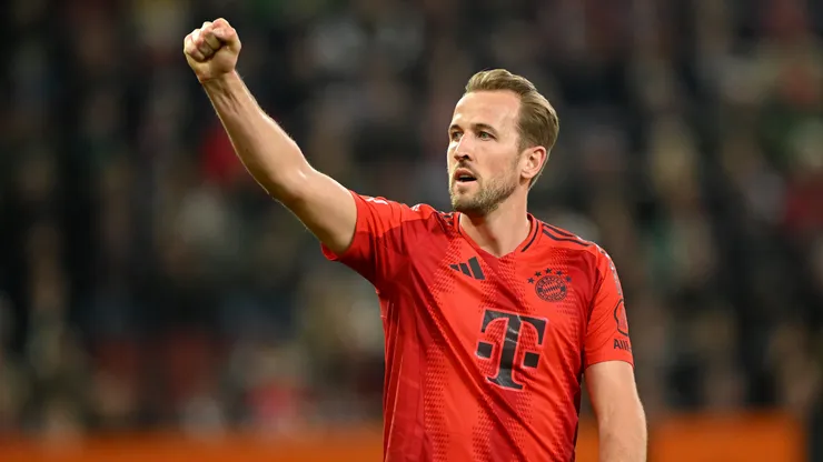 Harry Kane celebrates scoring with Bayern Munich