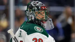 Marc-Andre Fleury #29 of the Minnesota Wild tends net during the second period against the Seattle Kraken at Climate Pledge Arena on November 11, 2022 in Seattle, Washington.