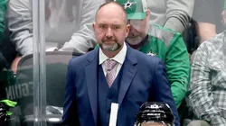Head coach Peter DeBoer of the Dallas Stars watches as his team plays against the Edmonton Oilers.