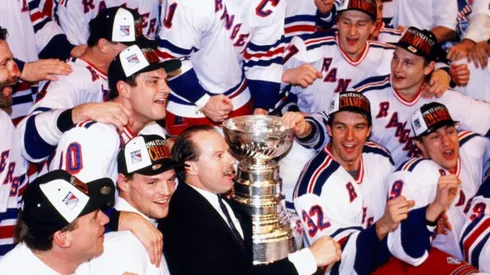 The New York Rangers celebrate their Stanley Cup championship.