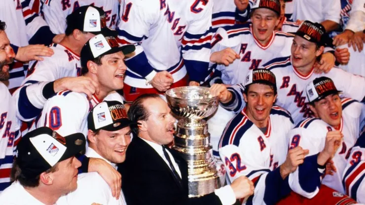 The New York Rangers celebrate their Stanley Cup championship.