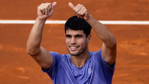 Carlos Alcaraz of Spain celebrates against Laslo Djere of Serbia during their match on day four of the Barcelona Open.