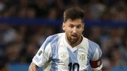 Lionel Messi of Argentina plays the ball during the FIFA World Cup 2026 South American Qualifier match between Argentina and Peru