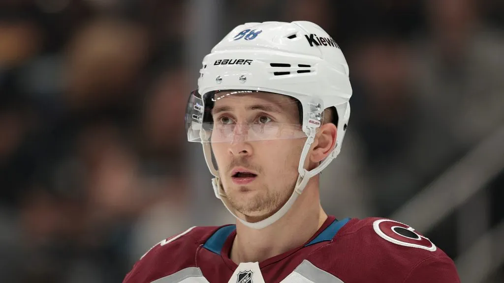 Martin Necas #88 of the Colorado Avalanche in the second period at Crypto.com Arena on April 12, 2025 in Los Angeles, California.