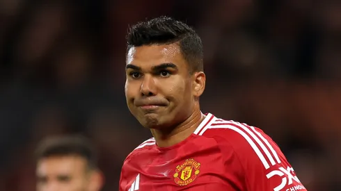 Casemiro of Manchester United reacts during the UEFA Europa League 2024/25 Quarter Final Second Leg match between Manchester United and Olympique Lyonnais