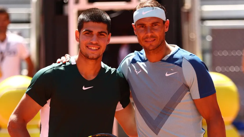 Rafael Nadal and Carlos Alcaraz before their Madrid Open match