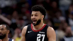 Jamal Murray #27 of the Denver Nuggets reacts after a foul during the second quarter in Game Two of the Western Conference Second Round Playoffs against the Minnesota Timberwolves
