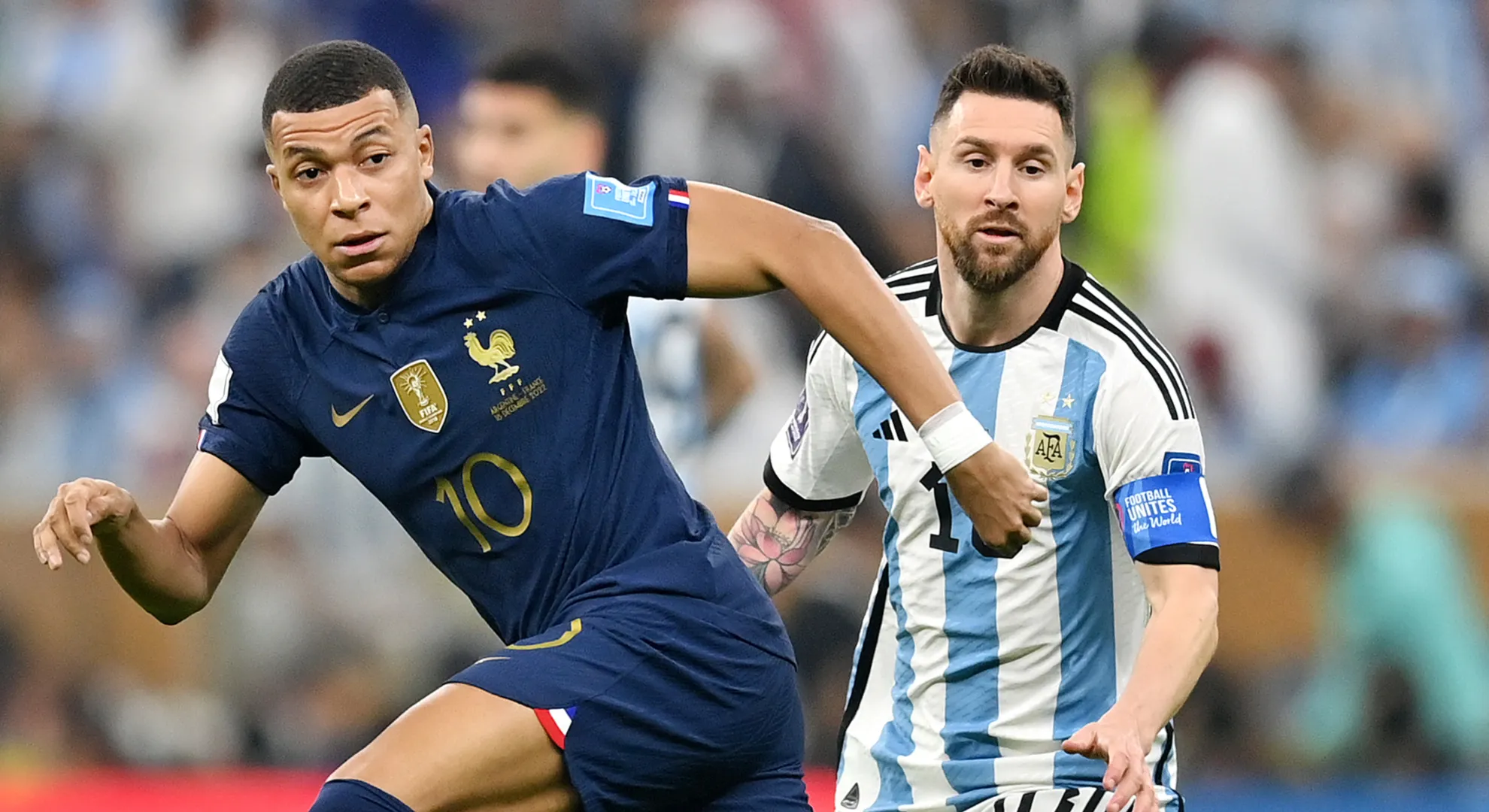 Kylian Mbappe of France and Lionel Messi of Argentina.