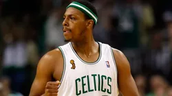 Paul Pierce #34 of the Boston Celtics reacts in Game Two of the 2008 NBA Finals against the Los Angeles Lakers on June 8, 2008 at TD Banknorth Garden in Boston, Massachusetts.
