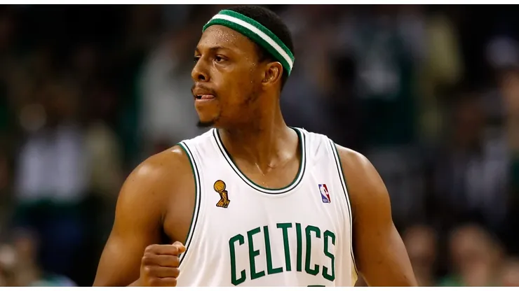 Paul Pierce #34 of the Boston Celtics reacts in Game Two of the 2008 NBA Finals against the Los Angeles Lakers on June 8, 2008 at TD Banknorth Garden in Boston, Massachusetts.