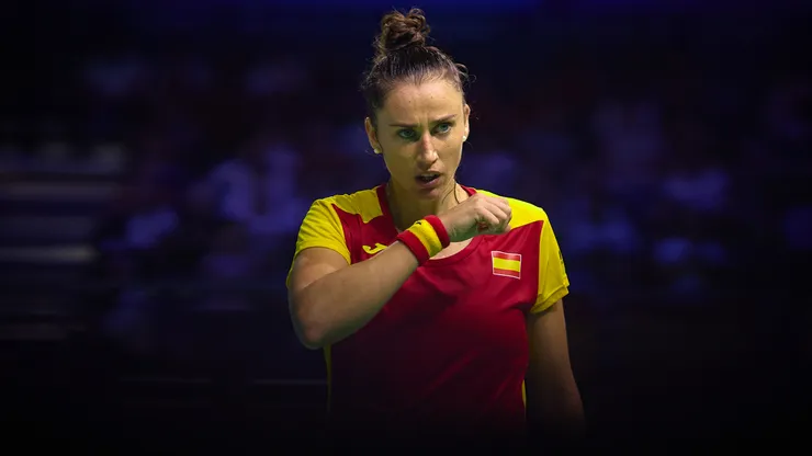 Sara Sorribes Tormo of Team Spain looks on during the Billie Jean King Cup Finals match between Spain and Poland.