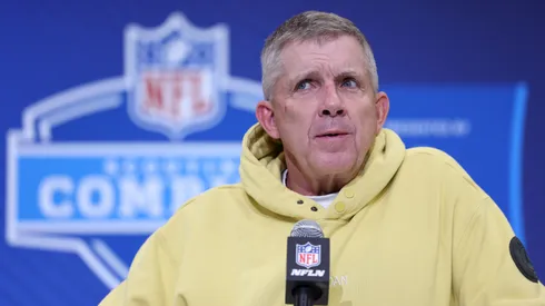Head coach Sean Payton of the Denver Broncos speaks to the media during the NFL Scouting Combine at the Indiana Convention Center on February 25, 2025 in Indianapolis, Indiana.
