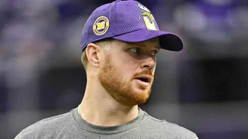 Sam Darnold #14 of the Minnesota Vikings warms up prior to a game against the Green Bay Packers at U.S. Bank Stadium on December 29, 2024 in Minneapolis, Minnesota.