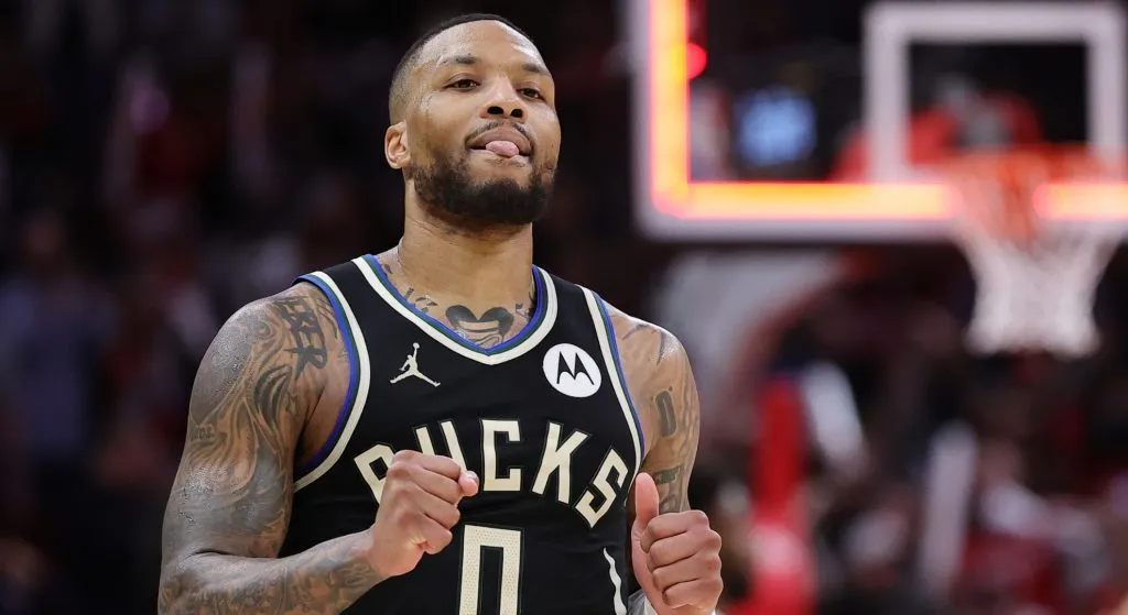 Damian Lillard celebrating against Houston Rockets