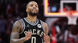 Damian Lillard #0 of the Milwaukee Bucks reacts after a game against the Houston Rockets during the second half at Toyota Center on February 25, 2025 in Houston, Texas.