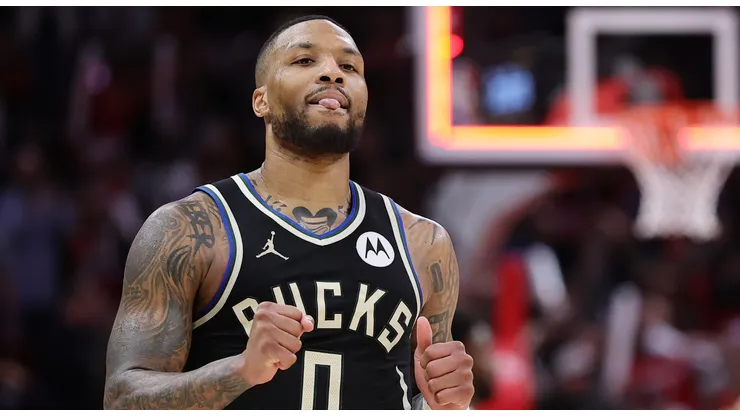 Damian Lillard #0 of the Milwaukee Bucks reacts after a game against the Houston Rockets during the second half at Toyota Center on February 25, 2025 in Houston, Texas.