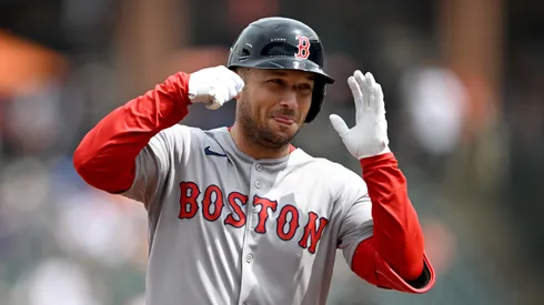 Alex Bregman #2 of the Boston Red Sox celebrates.
