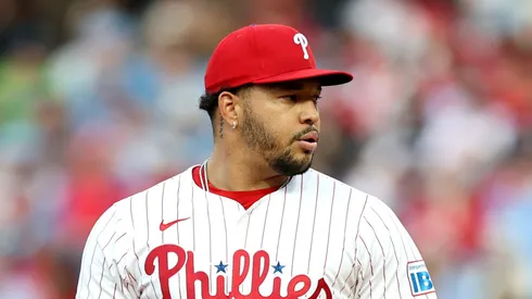 Taijuan Walker #99 of the Philadelphia Phillies pitches during a game against the San Francisco Giants at Citizens Bank Park on April 14, 2025 in Philadelphia, Pennsylvania.