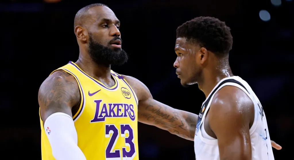 LeBron James and Anthony Edwards playing