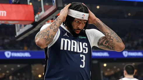 Anthony Davis #3 of the Dallas Mavericks reacts against the Memphis Grizzlies.