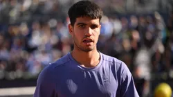 Carlos Alcaraz of Spain looks on during his match against Alex de Minaur of Australia of day five of the Barcelona Open.