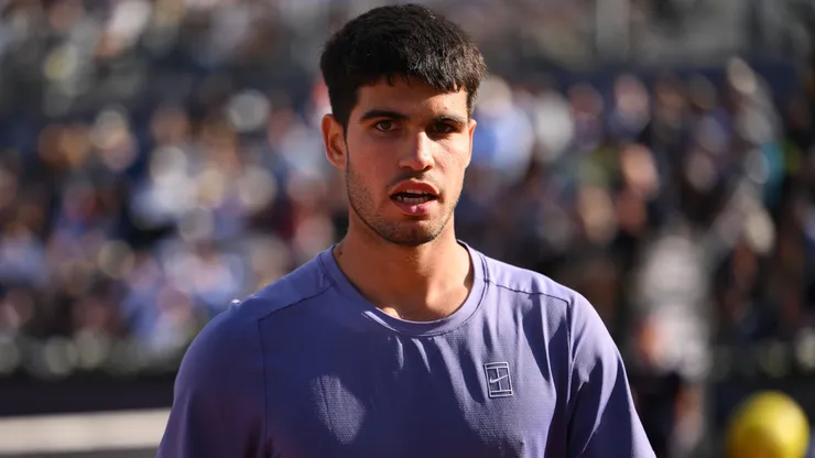 Carlos Alcaraz of Spain looks on during his match against Alex de Minaur of Australia of day five of the Barcelona Open.