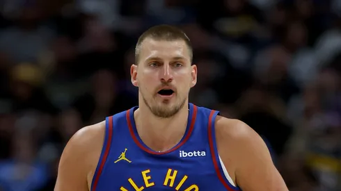 Nikola Jokic #15 of the Denver Nuggets dribbles the ball in Game One of the Western Conference First Round NBA Playoffs against the LA Clippers