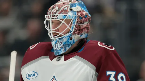 Mackenzie Blackwood #39 of the Colorado Avalanche in the second period at Crypto.com Arena on April 12, 2025 in Los Angeles, California.