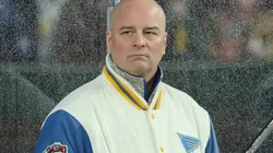 Head coach Jim Montgomery of the St. Louis Blues looks on during the first period against the Chicago Blackhawks during the 2024 NHL Winter Classic at Wrigley Field on December 31, 2024 in Chicago, Illinois.