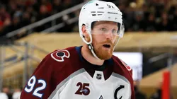 Gabriel Landeskog #92 of the Colorado Avalanche takes a break during a stop in play in the third period of Game Three of the Second Round of the 2021 Stanley Cup Playoffs at T-Mobile Arena on June 4, 2021 in Las Vegas, Nevada. The Golden Knights defeated the Avalanche 3-2.