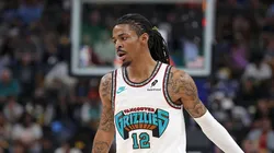 Ja Morant #12 of the Memphis Grizzlies handles the ball against the Dallas Mavericksduring the second half of the Play-In Tournament