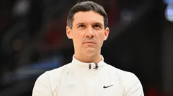 Head coach Mark Daigneault of the Oklahoma City Thunder watches from the sidelines during the first half against the Cleveland Cavaliers at Rocket Mortgage Fieldhouse on January 08, 2025 in Cleveland, Ohio.