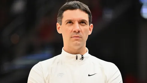 Head coach Mark Daigneault of the Oklahoma City Thunder watches from the sidelines during the first half against the Cleveland Cavaliers at Rocket Mortgage Fieldhouse on January 08, 2025 in Cleveland, Ohio.