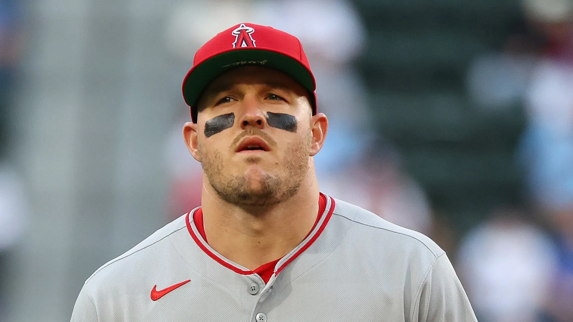 Mike Trout #27 of the Los Angeles Angels