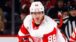 Patrick Kane #88 of the Detroit Red Wings skates against the New Jersey Devils at Prudential Center on April 16, 2025 in Newark, New Jersey.
