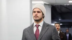 of the New York Rangers arrives for the game against the New York Islanders at UBS Arena on February 25, 2025 in Elmont, New York.