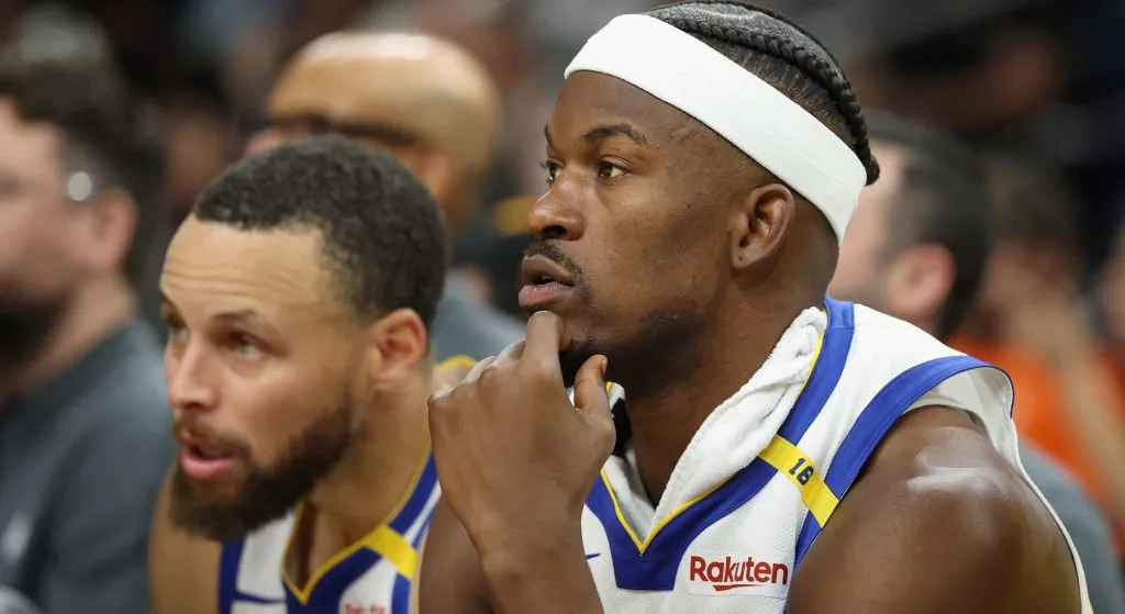 Jimmy Butler and Stephen Curry of the Golden State Warriors