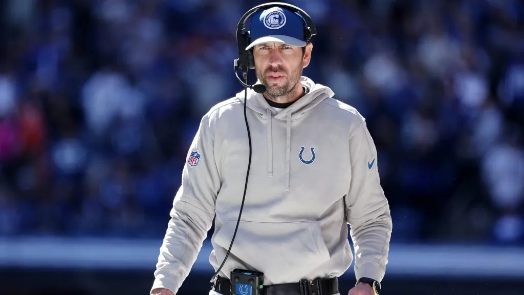 Indianapolis Colts head coach Shane Steichen watches during the first quarter against the Cleveland Browns at Lucas Oil Stadium on October 22, 2023. (Source: Michael Hickey/Getty Images)