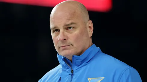 St. Louis Blues coach Jim Montgomery discusses tough playoff series against the Jets.