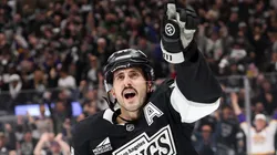 Phillip Danault #24 of the Los Angeles Kings celebrates after scoring a goal against the Edmonton Oilers during the second period in Game One of the First Round of the 2025 Stanley Cup Playoffs at Crypto.com Arena on April 21, 2025 in Los Angeles, California.